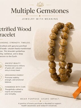 Petrified Wood Bead Bracelet - Brown